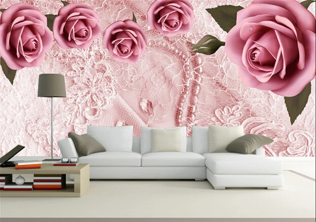 European bedroom 3D stereo non-woven rose large TV sofa background wall girls room wedding room mural wallpaper