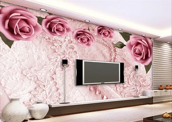 European bedroom 3D stereo non-woven rose large TV sofa background wall girls room wedding room mural wallpaper