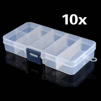 10Pcs 10 Compartments Plastic Nail Art Tips Craft Jewellery Storage bag Case Box UK