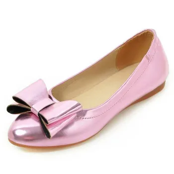 BONJOMARISA Bowtie Knot Women Flats Candy Color Pointed Toe Ballet Stylish Flat Shoes Size 34-39 Gray Pink Red Gree Gold Silver