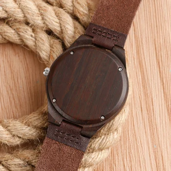 Nature Wooden Watch Handmade Bamboo Men Full Wood Quartz Wristwatch Genuine Leather Band Strap Sport Bangle Watch