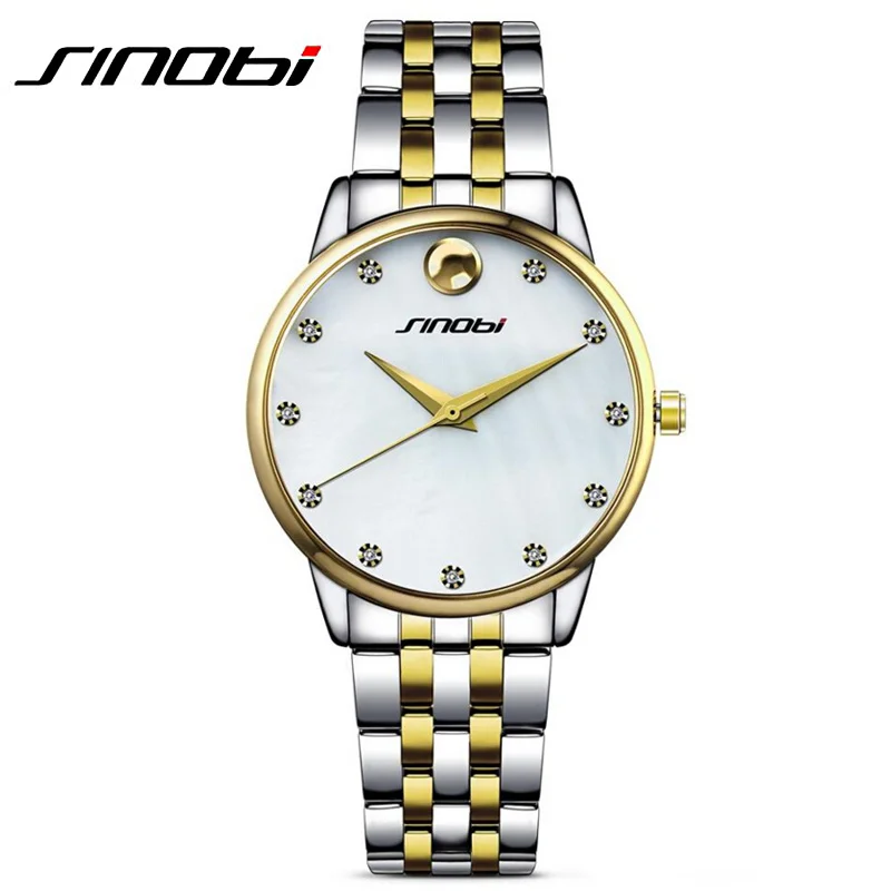 New SINOBI China Brand Men Quartz Watch Sliver Men's Steel Fashion Business Wrist Watches Argent Male Yellow Gold Wristwatch