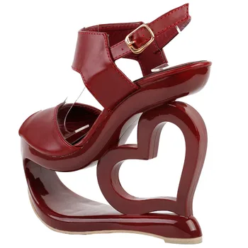 LF40202 Sexy Wine Red Slingback Heart Heel Wedge Prom Platform Sandals Sz 4/5/6/7/8/9/10