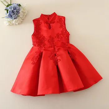 Red Chinese Style Baby Girl Cheongsam Dress Qipao Girls Dresses for Party Kids Brithday Clothing New Year Child Clothes YL203