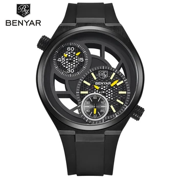 BENYAR Hollow Sports Skeleton Watch Men All Small Dial Work Mens Watches Top Brand Luxury Fashion Quartz-Watch Relogio Masculino