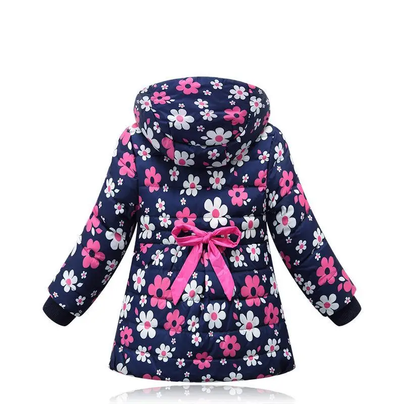 New Brand Children Outerwear Fashion Flower Warm Cotton Down Girl Winter Coat Kids Clothes Baby Girls Jackets For 3-6T
