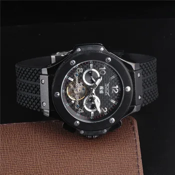 2016 JARAGAR Men Luxury Brand Watch Black Rubber Sport Tourbillion Automatic Mechanical Wristwatch Gift Clock Relogio Releges