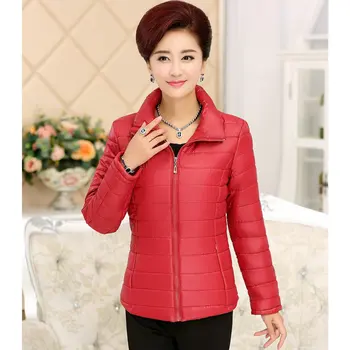 Woman Basic Puffer Jacket Black Blue Red Coat Middle Aged Womens Quilted Jackets Stand Collar Zipper Coats Lightweight Outerwear