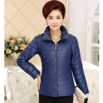 Woman Basic Puffer Jacket Black Blue Red Coat Middle Aged Womens Quilted Jackets Stand Collar Zipper Coats Lightweight Outerwear