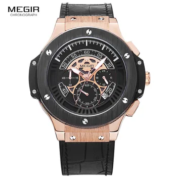 Men Quartz Watch Fashion Stylish MEGIR Brand Design Chronograph Army Clock Sport Leather Luxury Wrist Waterproof Watch Relogio