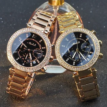 Men Women Watches Luxury Six-pin calendar Wristwatches Crystal Dress Watch Female Rose Gold Watch Mashali9197