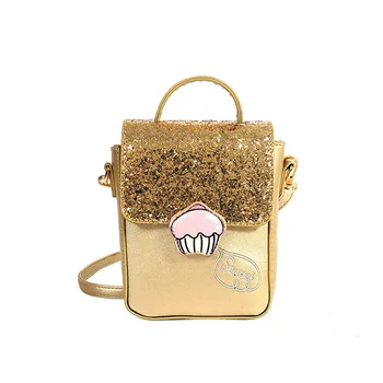 Women Small Bling Sequin Hand Bag Cute Ice Cream Cake Ladies Shoulder Cross Bag PU Leather Girls Messenger Bags Shop Totes