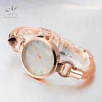 SK new brand fashion ladies watch stainless steel strap quartz watch 30 meters waterproof female bracelet watch 2017