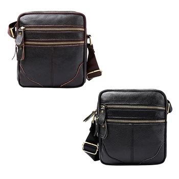 Genuine Leather Men's Single Shoulder Bag European Style Business Litchi Pattern Bags For Men Zipper Design Crossbody Bags