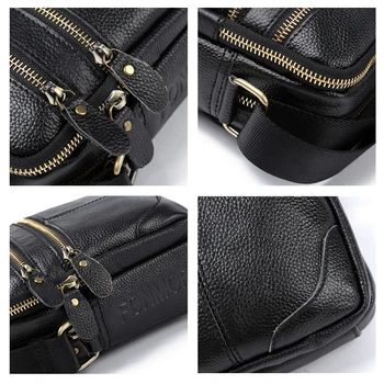 Genuine Leather Men's Single Shoulder Bag European Style Business Litchi Pattern Bags For Men Zipper Design Crossbody Bags