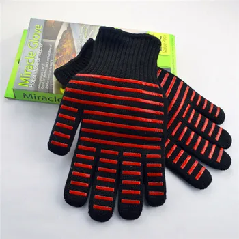 Red Fire Heat Resistant Cooking, Grilling, Welding Gloves -Great for BBQ Grill, Oven Mitts