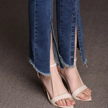 FOKINOFE Ankle Length Slit Rough Selvedge Bottom Boot Cut Woman Jeans 2017 Spring High Waist Plus Size Fishtail Jeans