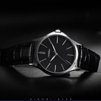 SINOBI Brand Fashion Business Watch Japan Quartz Luxury Luminous Watch Men Watch Leather Strap Wrist watches Clock saat relogio