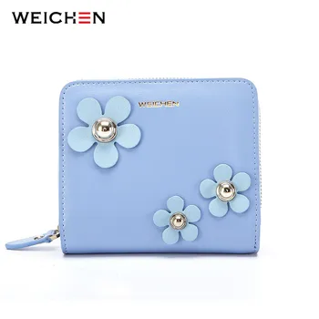 WEICHEN Flower Designer Cow Genuine Leather Wallets For Women Luxury Brand Purse Short Clutch Card Holder Floral Lady Wallet Bag