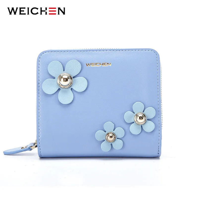 WEICHEN Flower Designer Cow Genuine Leather Wallets For Women Luxury Brand Purse Short Clutch Card Holder Floral Lady Wallet Bag