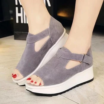 LANSHULAN 2017 New Peep Toe Women Sandals Trifle Platform Thick Bottom Summer Casual Shoes Wedges Women Flip Flops