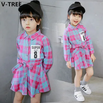 V-TREE Girls Striped Shirts Dresses 2017 Spring Baby Girl Long Sleeve Cotton Shirts Fashion Children Casual Dress Teenager Shirt