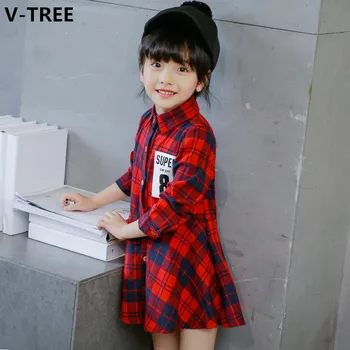 V-TREE Girls Striped Shirts Dresses 2017 Spring Baby Girl Long Sleeve Cotton Shirts Fashion Children Casual Dress Teenager Shirt