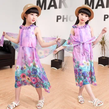 Fashion Flower Girl Dress Long Dress 2017 Summer Children Child Princess Dresses Girls Clothes Costume Clothing Size 4-16