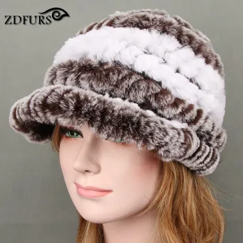2017 Winter Hat For Women Genuine Rex Rabbit Fur Hat With Fox Fur Flower Female Fur Cap Fur Casquette 11 Colors