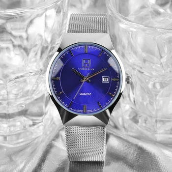 YISUYA Classic Watch Men Business Date Display Mesh Stainless Steel Quartz Wristwatches Dress relojes hombre 2017 Male Clock