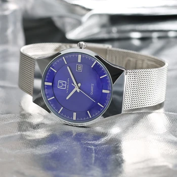 YISUYA Classic Watch Men Business Date Display Mesh Stainless Steel Quartz Wristwatches Dress relojes hombre 2017 Male Clock