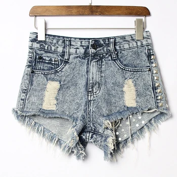 Vintage Rivet High Waist Denim Shorts Women Tassel Ripped Loose Short Jeans Punk Sexy Summer Fashion short jeans feminina Pants