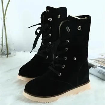 Women Lady Boots Comfort Shoes Flats women boots Lace Up Round Toes Ankle Winter Warm Winter Full Fur Women's Snow Boots 2017