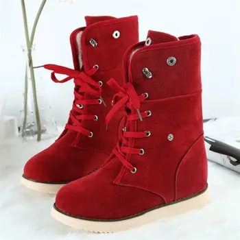 Women Lady Boots Comfort Shoes Flats women boots Lace Up Round Toes Ankle Winter Warm Winter Full Fur Women's Snow Boots 2017