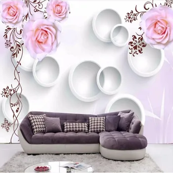 Beibehang wallpapers Custom photo wallpaper pink rose white circle simple living room wallpaper for walls 3 d The mural