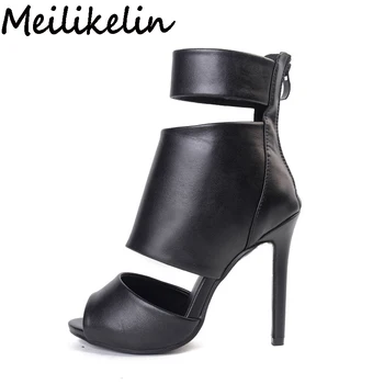 Meilikelin Women Pumps High Heel Gladiator Roman Sandals PU Leather Peep Toe Ankle Boots Summer Cut Out Shoes Woman Stilettos