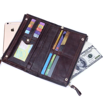 Men Wallet Cowhide Genuine Leather Purse Money Coin Business Card Holders Short Double Zip Phone Cash Long 2017 Male Wallets