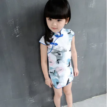 Cotton Girl Dress Trendy Kids Baby Girls Qipao Short Sleeve Chinese Cheongsam Spring Autumn Girls Clothes Hot 2016 New