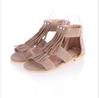 2016 Fashion Roman T Straps Punk Rivets Tassels Lady Summer Shoes Flats heel Women Sandals Large size 34-43 w625