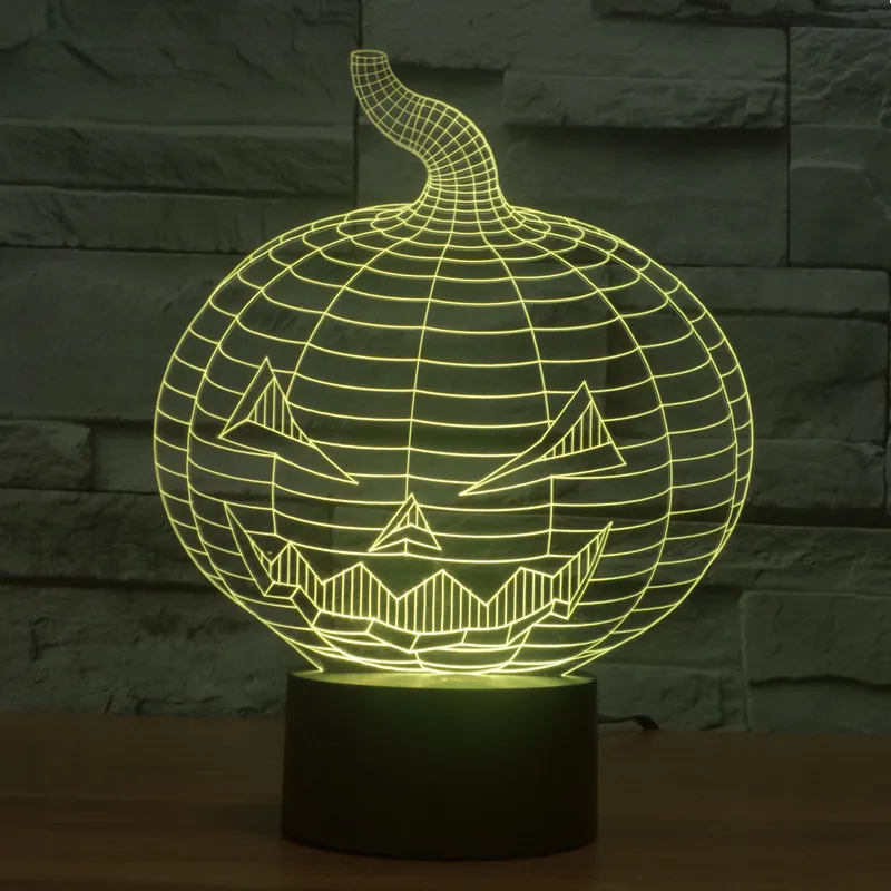Hallowen Pumpkin 3D Atmosphere lamp 7 Color Changing Visual illusion LED Decor Lamp Home Table Decoration for Child Gift