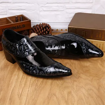 Pointed Toe Chunk Heels Men Shoes Slip-on Dress Shoes Soft Leather Sapato Masculino 2017 Fashion Dress Shoes Rome Design Shoes
