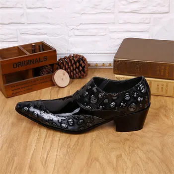 Pointed Toe Chunk Heels Men Shoes Slip-on Dress Shoes Soft Leather Sapato Masculino 2017 Fashion Dress Shoes Rome Design Shoes