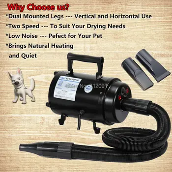 Ship from US) Powerful 2800W Dog Blower Quiet Animal Groomming Blow Hair Dryer Quick Draw Great Groomer W/ 3 free Nozzles