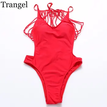 Trangel 2017 New Women Sexy Strappy Wrap Swimsuit Padding Bathing Suit Backless Swimwear One Piece High Cut Beach Wear Black