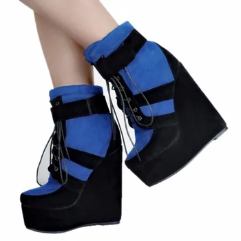 Womens Handmade Wadge High Heel Patchwork Platform Casual Party Ankle Boots Shoes