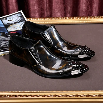 Choudory Luxury Men Party Dress Shoes Italian Leather Casual Shoes Studded Men Loafers Patent Leather Dress Shoes Men