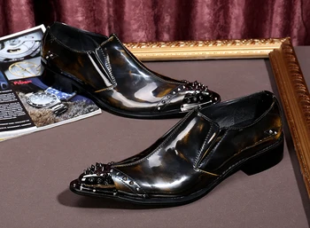 Choudory Luxury Men Party Dress Shoes Italian Leather Casual Shoes Studded Men Loafers Patent Leather Dress Shoes Men