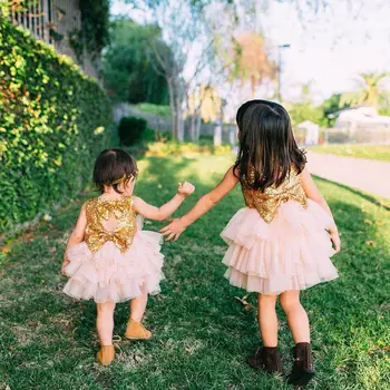 Infant Toddler Baby Girl Sequins Flower Dress Bow Lace Tulle Party Gown Formal Dresses Backless Sundress