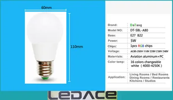 E27 RGB LED 5W 16 Colors rgb led bulb light Dimmable 110v 220v led rgb lamp with remote controller and memory for Christmas home