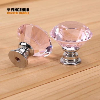 2017 10pcs 30mm Diamond Door New Pink PURPLE Crystal Glass Pull Drawer Cabinet Furniture Handle Knob Screw Hot Worldwide YZ-1001